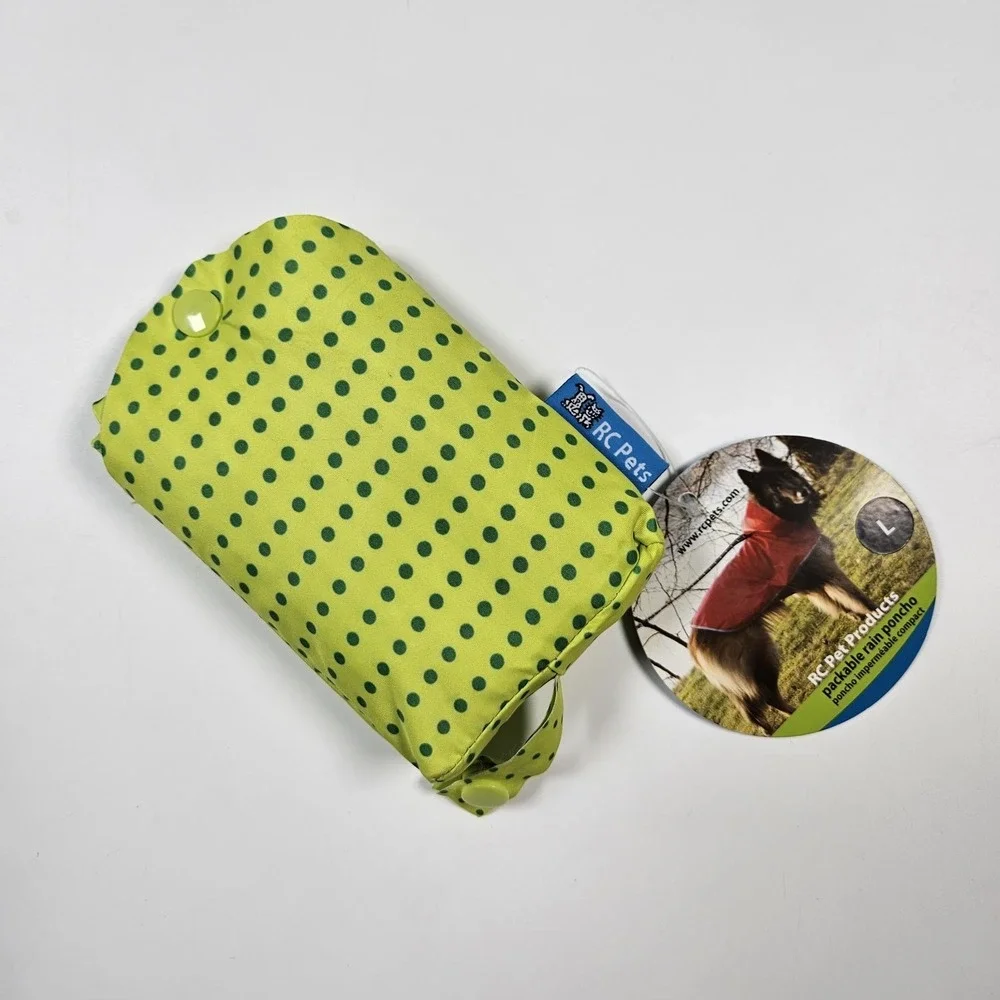 RC Pets Packable Dog Rain Pocho Lime Halftone Large Green Polka Dot Jacket